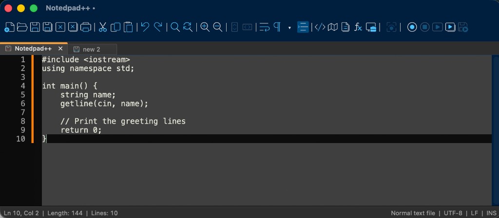 Notedpad Classic edition, a native macOS code editor with compact navy chrome